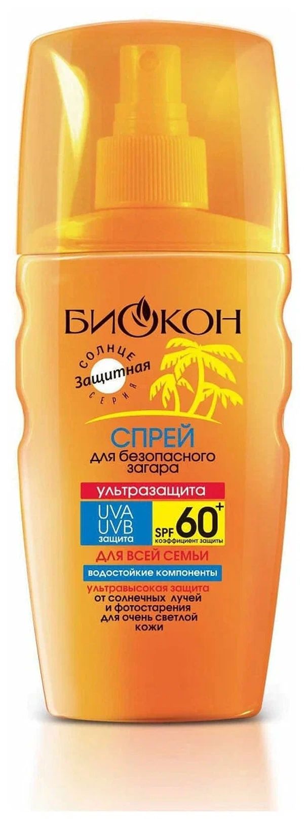 

Солнцезащитный спрей Биокон SPF 60 для всей семьи, 160 мл