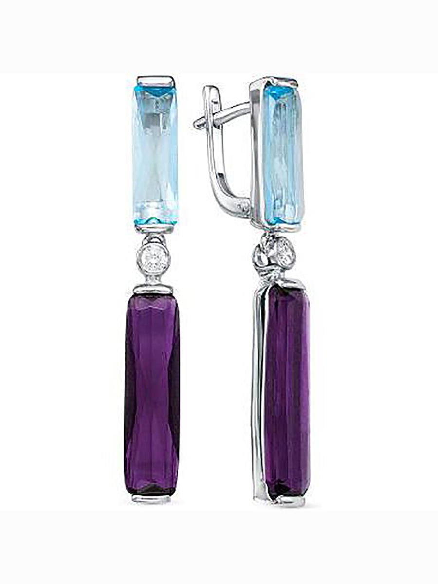 

Серьги с топазами, аметистами и фианитами из серебра Алкор серебро 02-1642_ЮСТБ-00, 02-1642_ЮСТБ-00