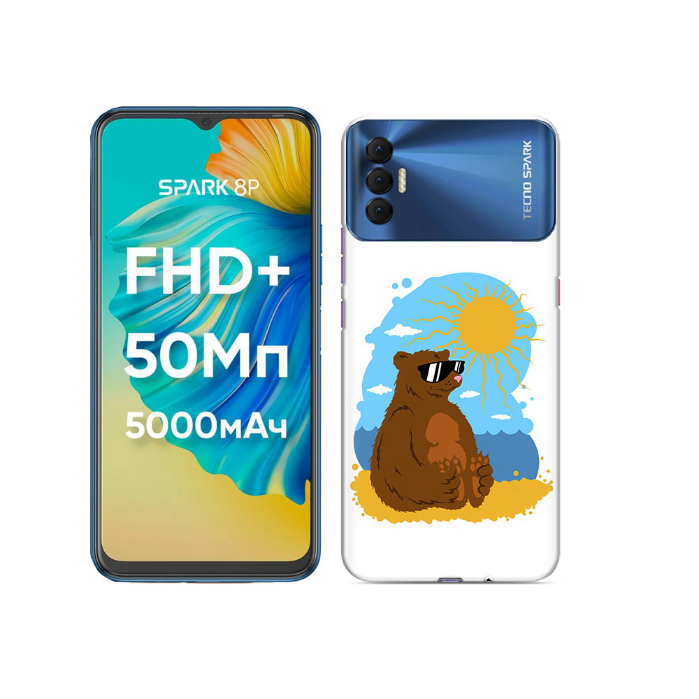 

Чехол MyPads Tocco для Tecno Spark 8P медведь на чиле, Прозрачный, Tocco