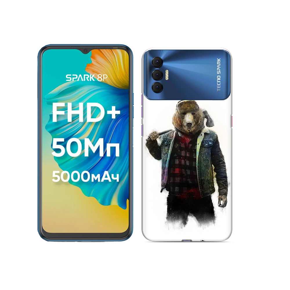 

Чехол MyPads Tocco для Tecno Spark 8P медведь с топором, Прозрачный, Tocco