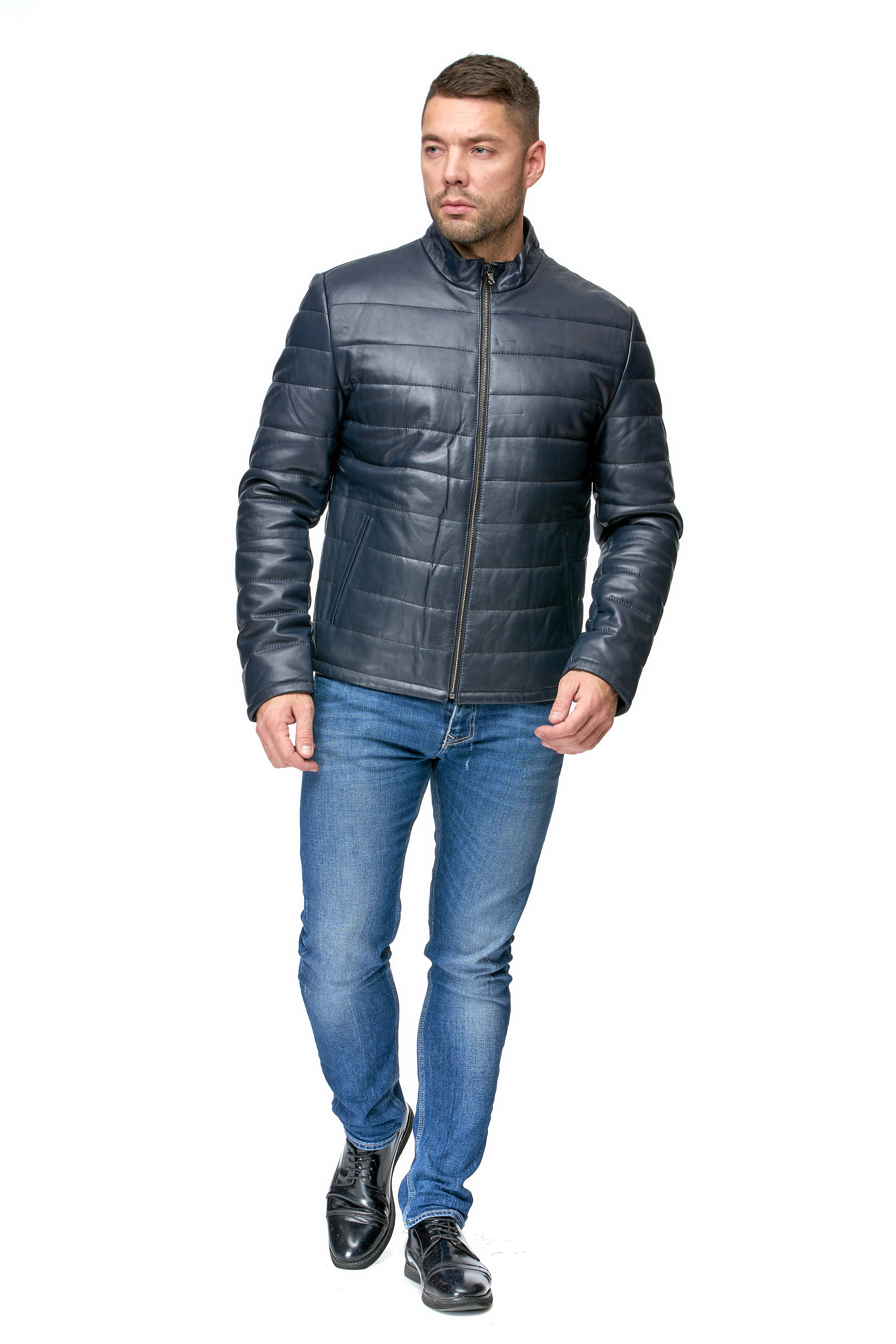

Кожаная куртка мужская МОСМЕХА 8013745 синяя 56 RU, 8013745