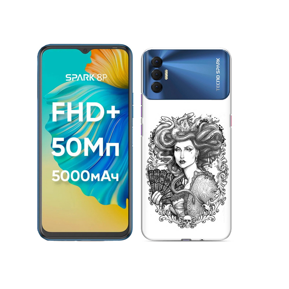 

Чехол MyPads Tocco для Tecno Spark 8P медуза черно белый, Прозрачный, Tocco