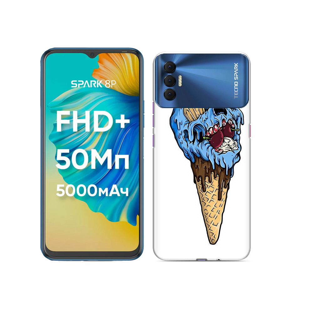 

Чехол MyPads Tocco для Tecno Spark 8P мороженное череп, Прозрачный, Tocco