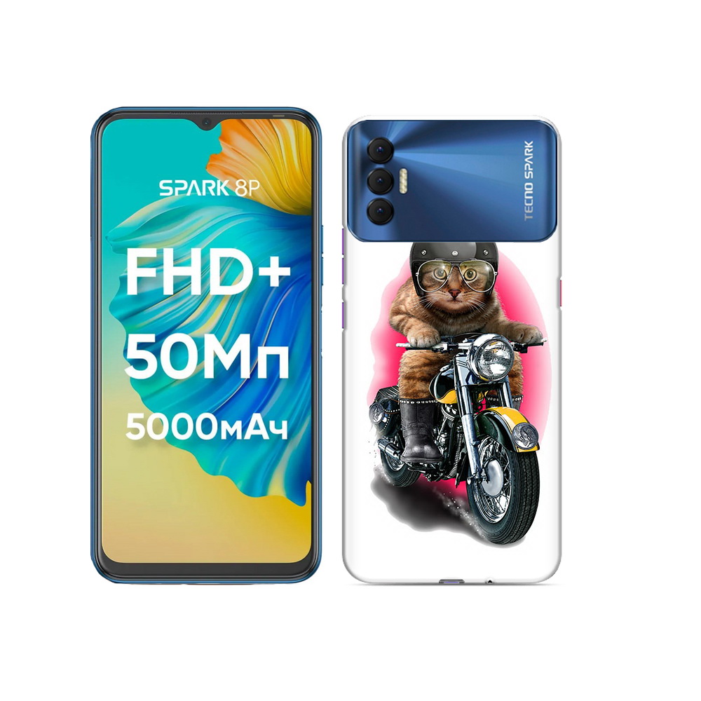 

Чехол MyPads Tocco для Tecno Spark 8P мото-кот, Прозрачный, Tocco
