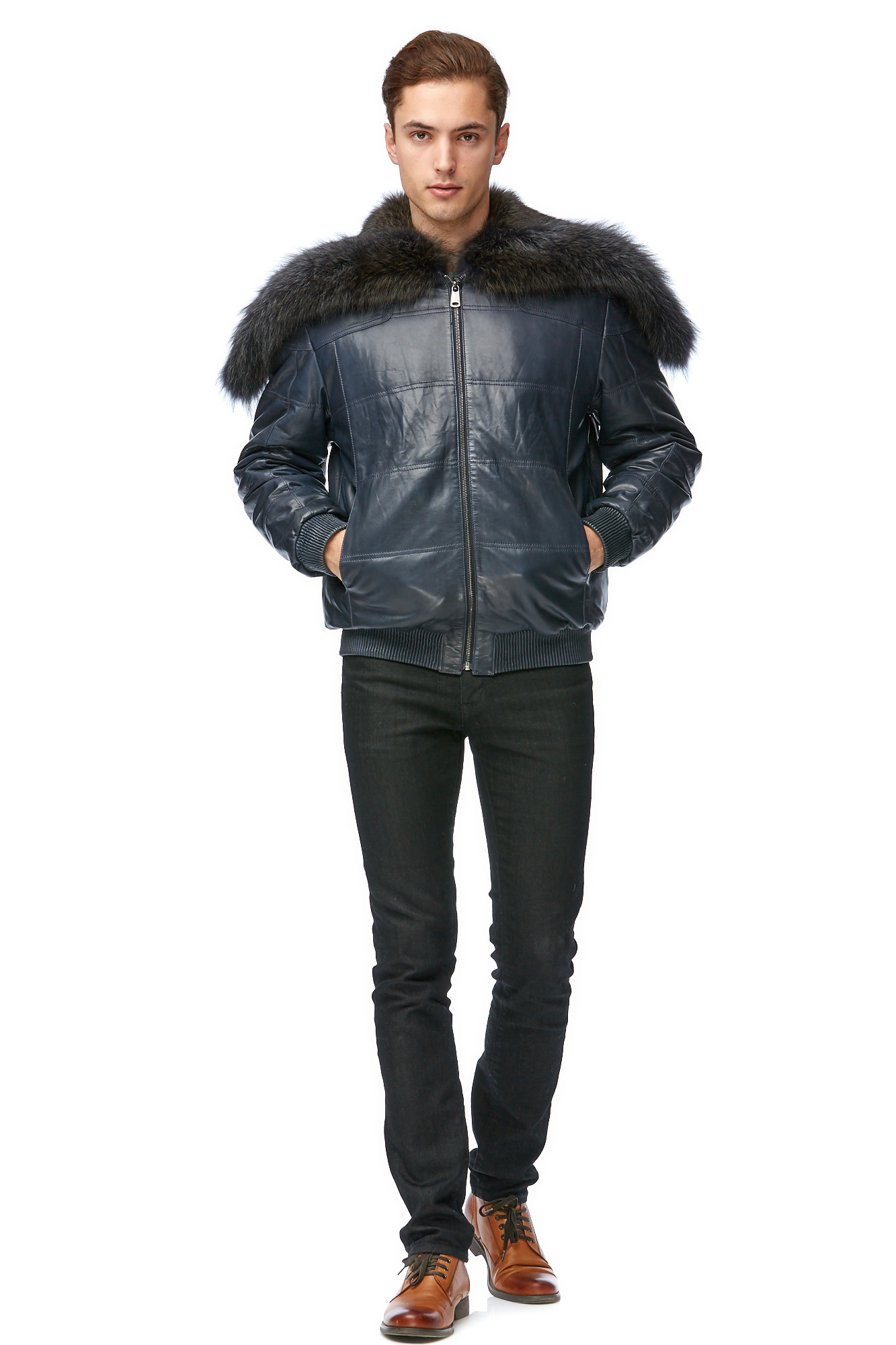 

Кожаная куртка мужская МОСМЕХА 8014157 синяя 60 RU, 8014157