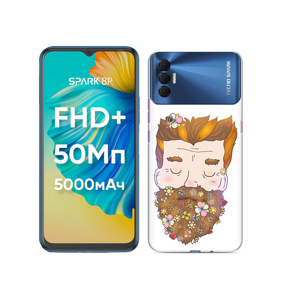 

Чехол MyPads Tocco для Tecno Spark 8P мужчина с цветами в бороде, Прозрачный, Tocco