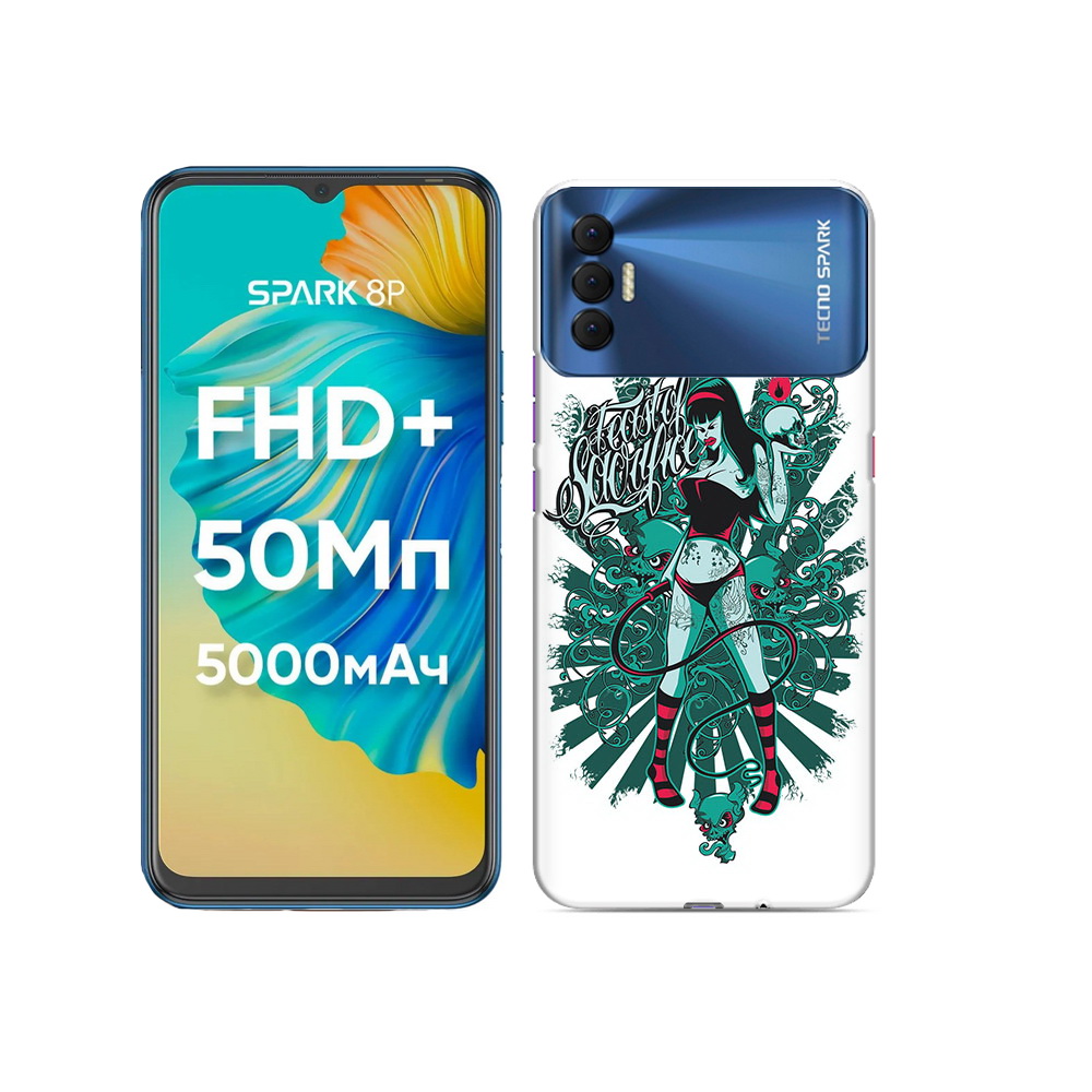 

Чехол MyPads Tocco для Tecno Spark 8P нарисованная девушка в татуировках, Прозрачный, Tocco