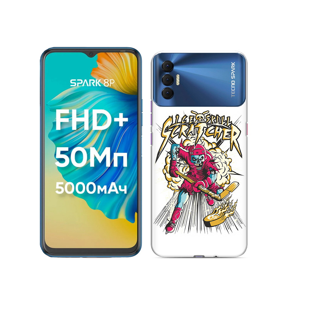

Чехол MyPads Tocco для Tecno Spark 8P нарисованный скелет хоккеист, Прозрачный, Tocco