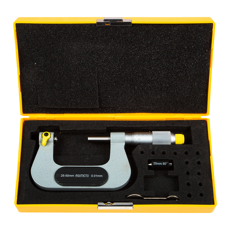 Микрометр ASIMETO 133-02-0 для измерения резьбы со вставками 0,01 мм, 25-50 мм нилпа тест для измерения карбонатной жесткости воды