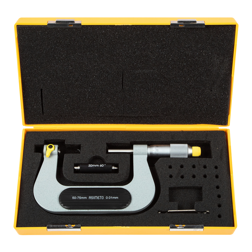 Микрометр ASIMETO 133-03-0 для измерения резьбы со вставками 0,01 мм, 50-75 мм нилпа тест для измерения общей жесткости воды