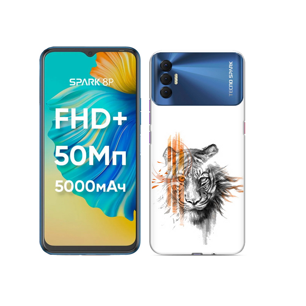 

Чехол MyPads Tocco для Tecno Spark 8P огненный тигр, Прозрачный, Tocco
