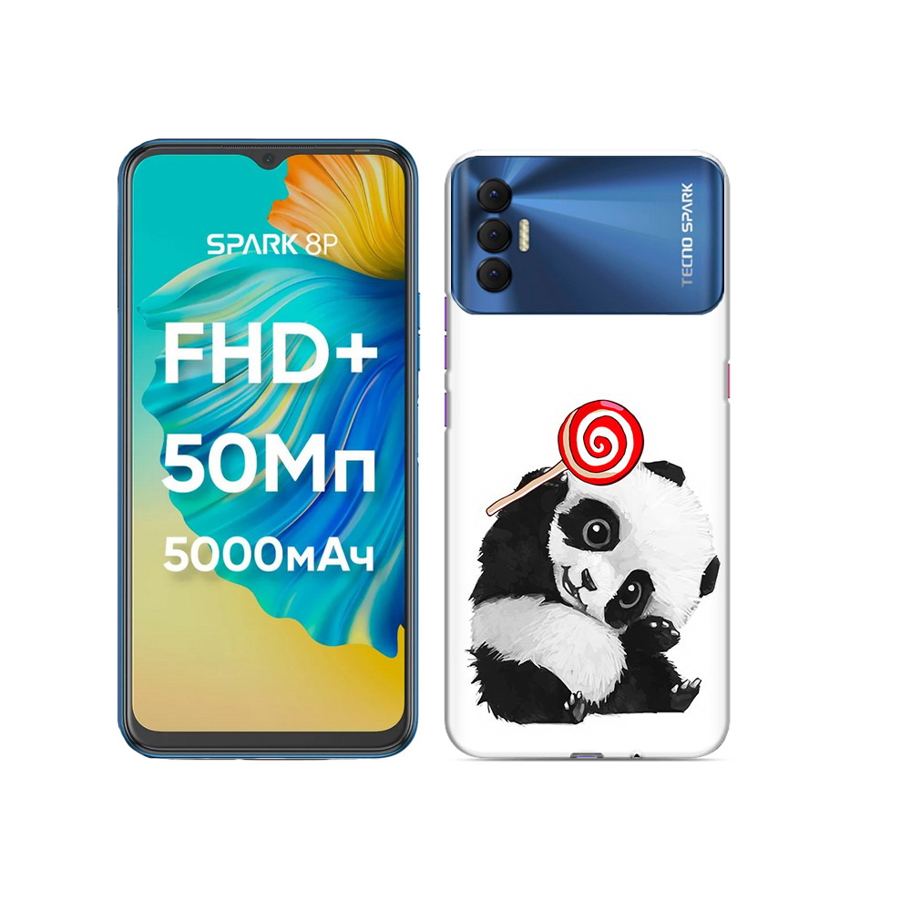 

Чехол MyPads Tocco для Tecno Spark 8P панда с леденцом, Прозрачный, Tocco