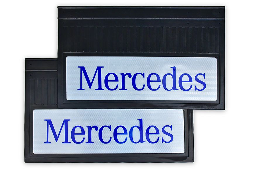 

Брызговики светоотражающие задние MERCEDES (Синяя надпись) резина