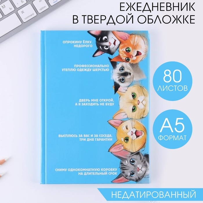 

Ежедневник ArtFox в твердой обложке А5, 80 листов Котики
