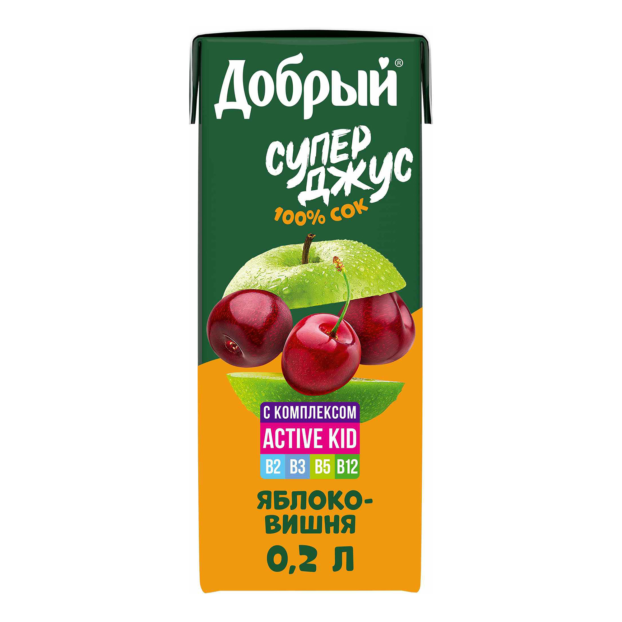 

Сок детский Добрый Active kid яблоко-вишня осветленный с 11 месяцев 0,2 л