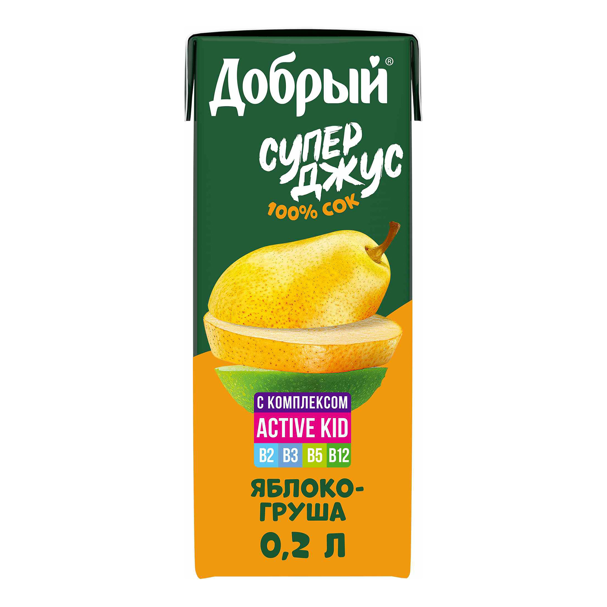 

Сок детский Добрый Active kid яблоко-груша с мякотью с 11 месяцев 0,2 л