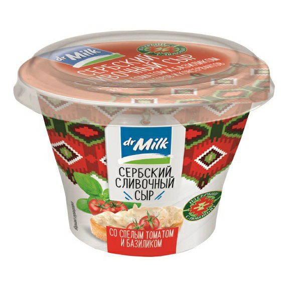 

Творожный сыр Dr.Milk Сербский сливочный со спелым томатом и базиликом 55% 150 г