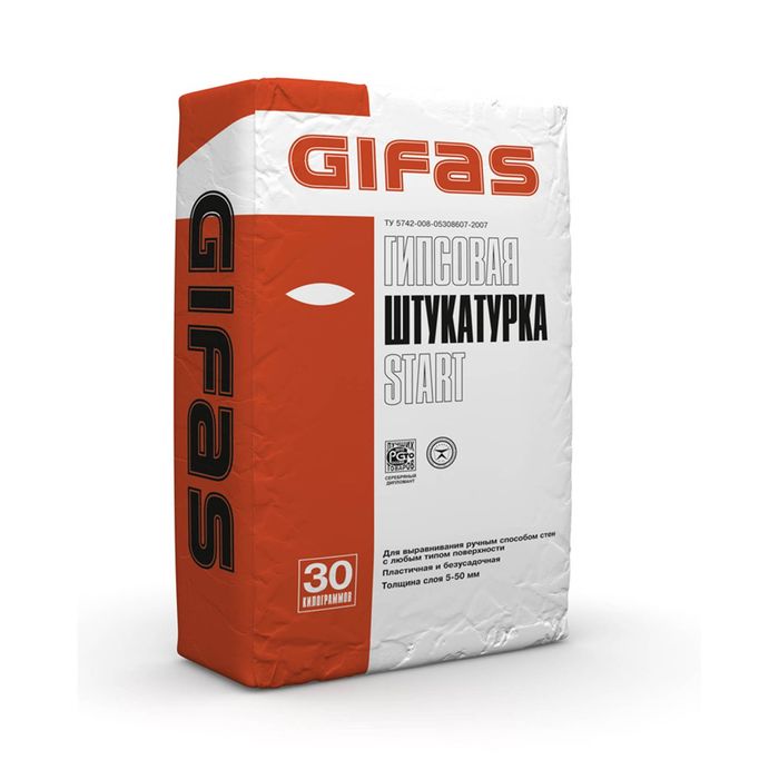 

Штукатурка гипсовая Gifas Start, 30 кг, Белый