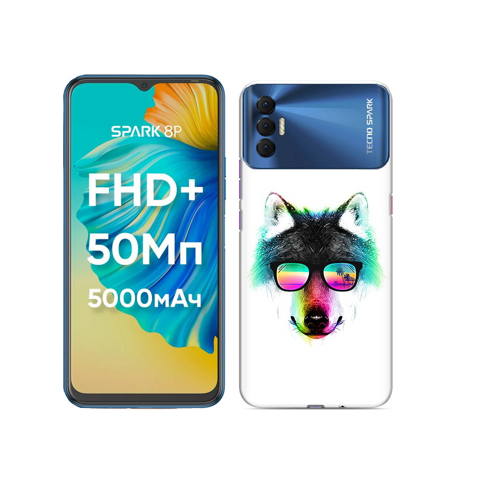 

Чехол MyPads Tocco для Tecno Spark 8P радужный волк, Прозрачный, Tocco