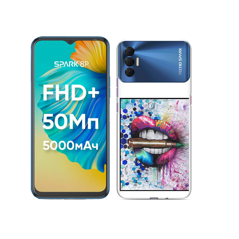 

Чехол MyPads Tocco для Tecno Spark 8P разноцветные губы с пулей, Прозрачный, Tocco