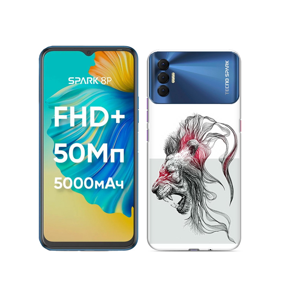 

Чехол MyPads Tocco для Tecno Spark 8P разъяренный лев, Прозрачный, Tocco