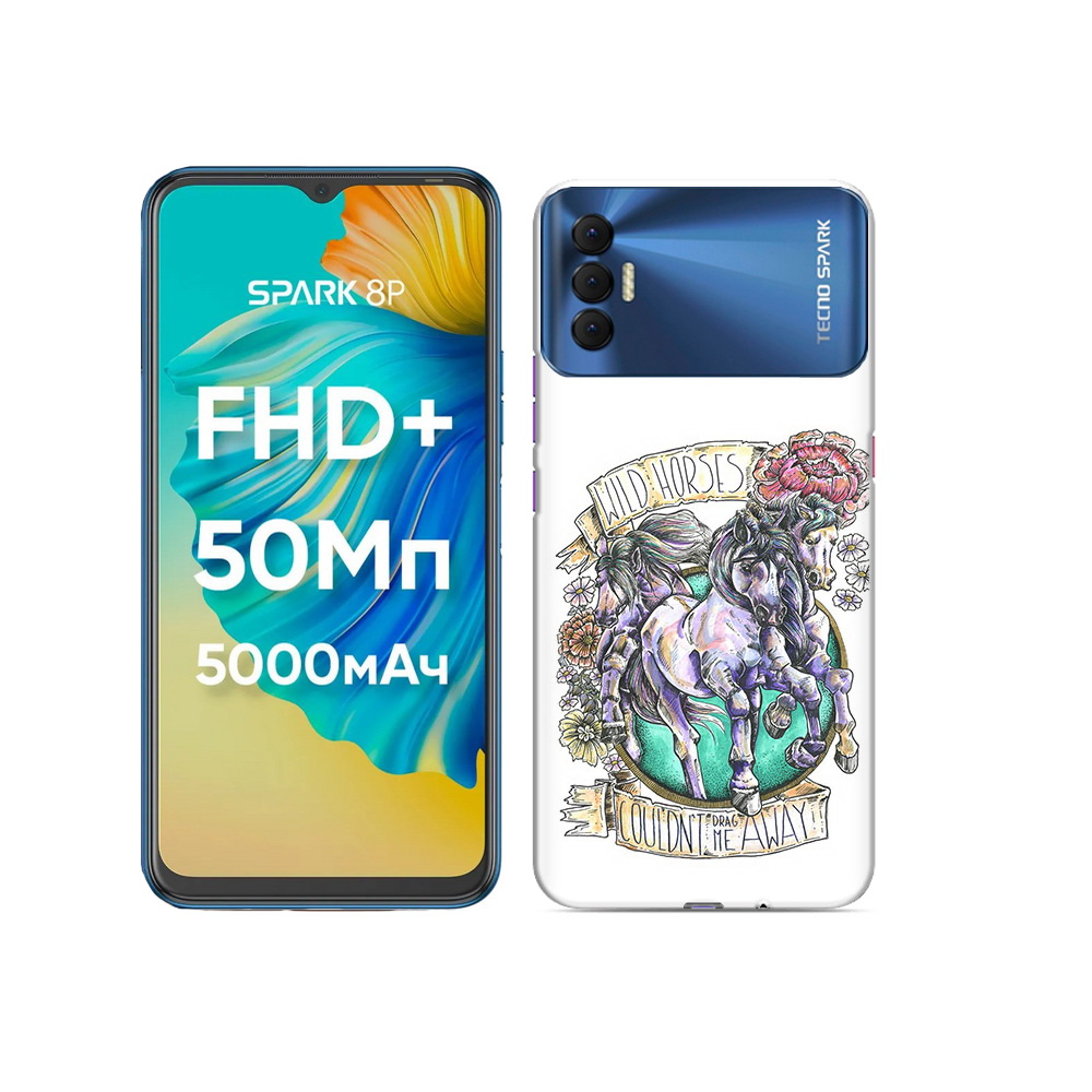 

Чехол MyPads Tocco для Tecno Spark 8P рисунок коней в цветах, Прозрачный, Tocco