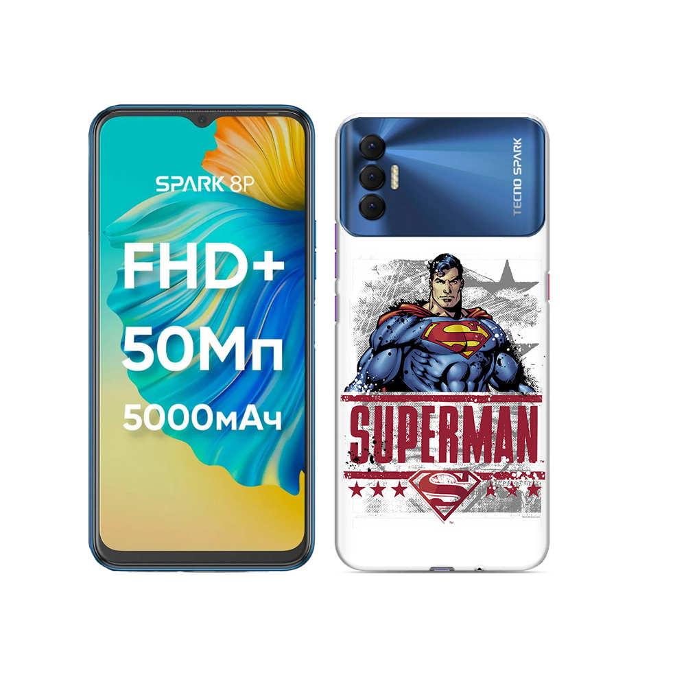 

Чехол MyPads Tocco для Tecno Spark 8P рисунок супермен, Прозрачный, Tocco