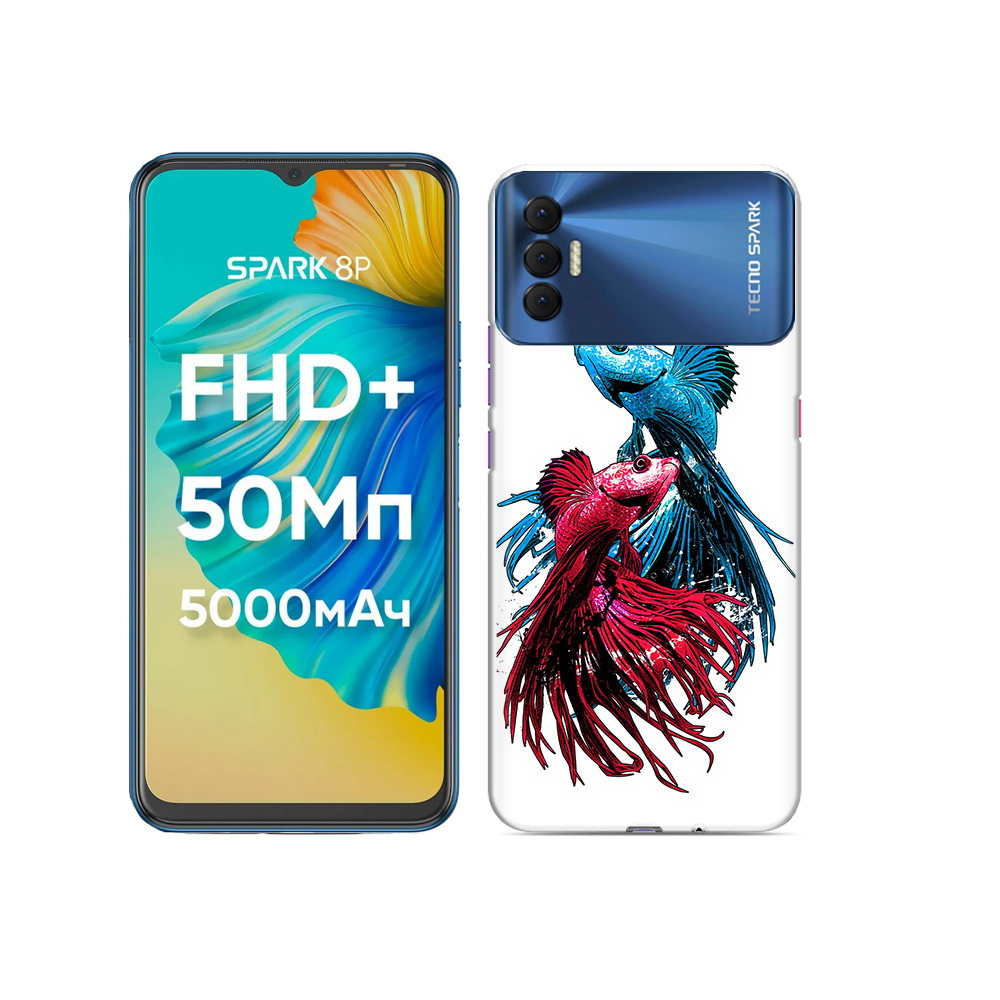 

Чехол MyPads Tocco для Tecno Spark 8P рыбы петушки, Прозрачный, Tocco