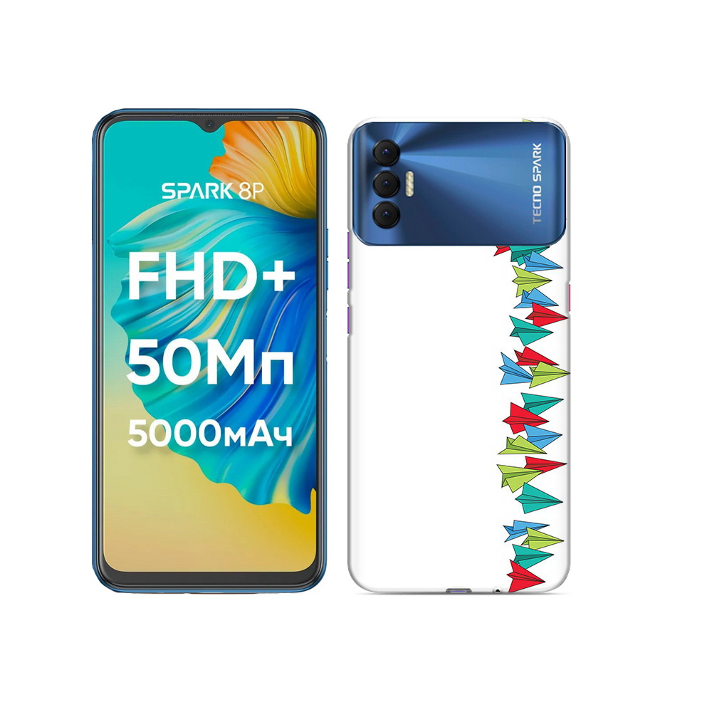 

Чехол MyPads Tocco для Tecno Spark 8P самолетики из листочков, Прозрачный, Tocco
