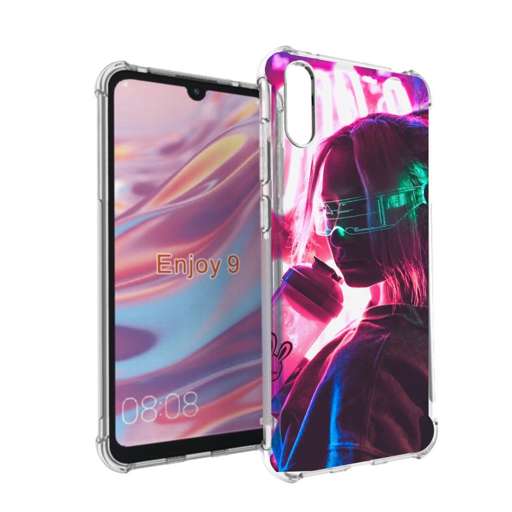 Чехол бампер MyPads девушка неоновый фон женский для Huawei Enjo