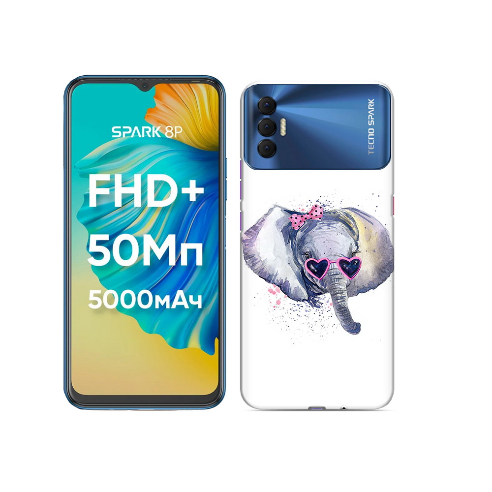 

Чехол MyPads Tocco для Tecno Spark 8P слоник в очках, Прозрачный, Tocco