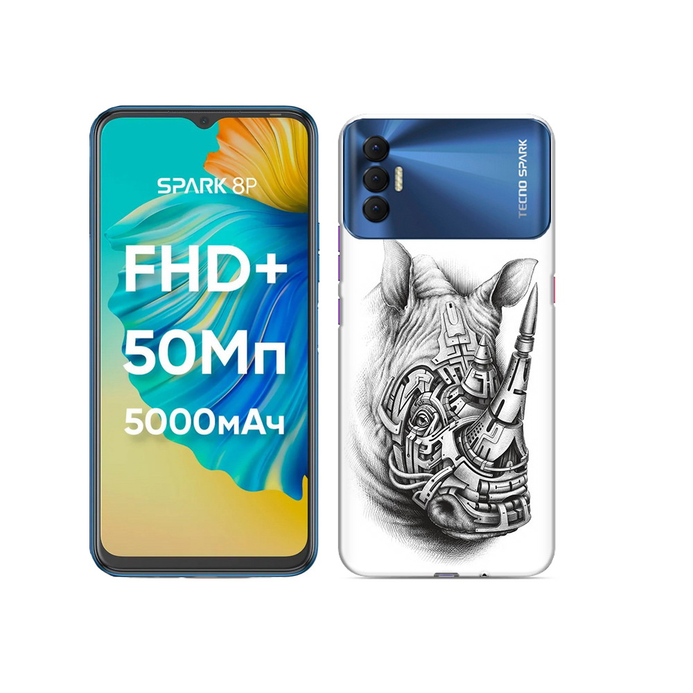

Чехол MyPads Tocco для Tecno Spark 8P стальной носорог, Прозрачный, Tocco