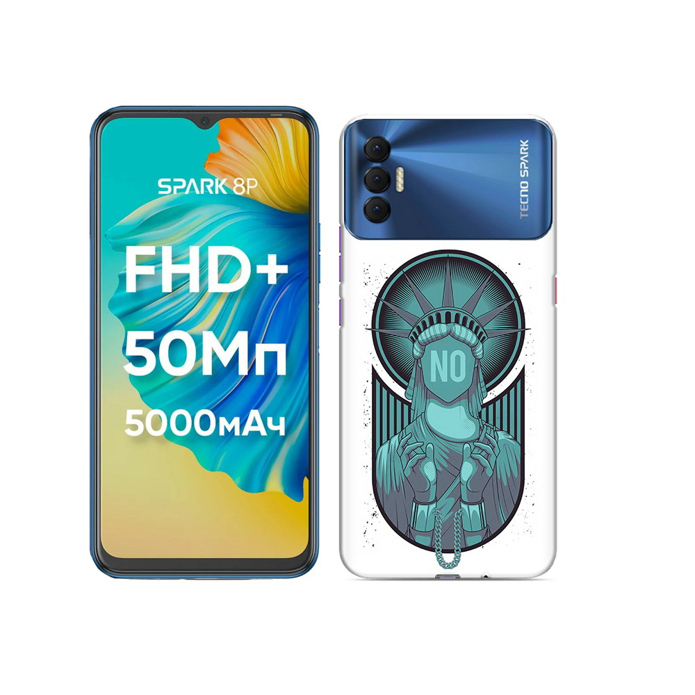 

Чехол MyPads Tocco для Tecno Spark 8P статуя свободы зеленый, Прозрачный, Tocco