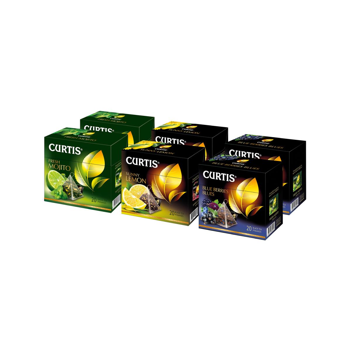 фото Набор чая curtis fresh mojito, sunny lemon, blue berries blues ассорти 6*20 пирамидок