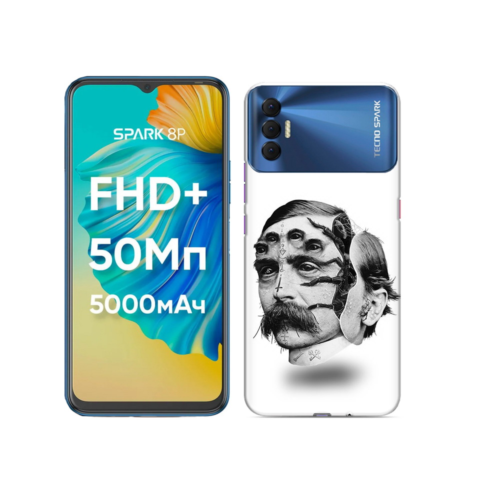 

Чехол MyPads Tocco для Tecno Spark 8P страшное лицо мужчины, Прозрачный, Tocco