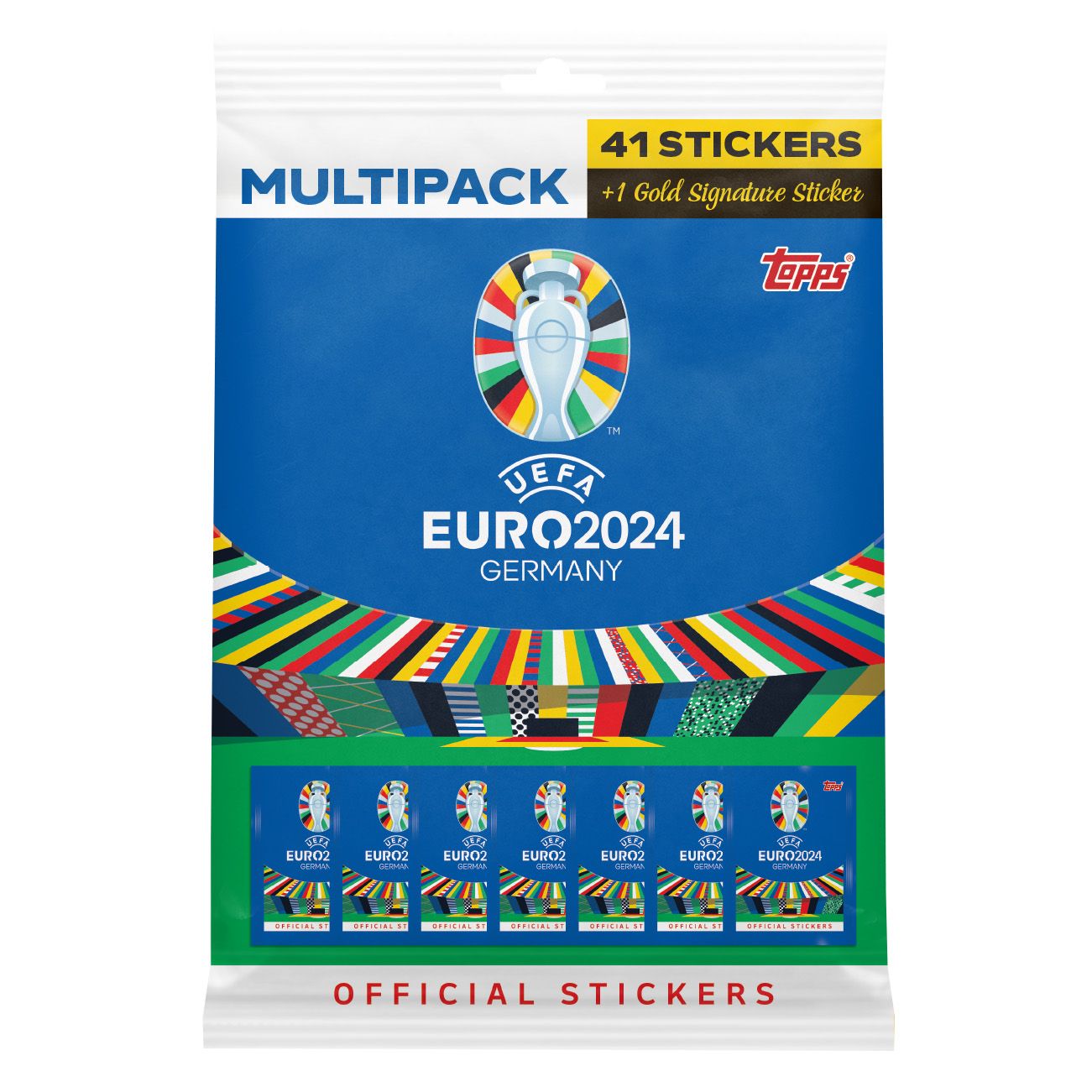 Наклейки TOPPS EURO 2024 Чемпионат Европы по футболу в пакете, 7 пакетиков 42 наклейки