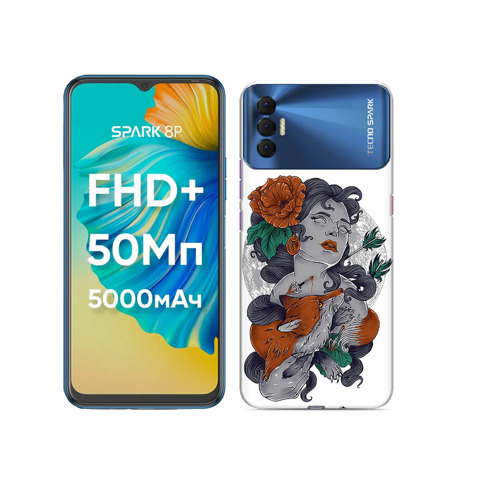 

Чехол MyPads Tocco для Tecno Spark 8P темная девушка с лисой, Прозрачный, Tocco