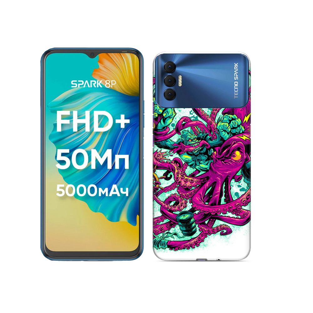 

Чехол MyPads Tocco для Tecno Spark 8P фиолетовый кракен, Прозрачный, Tocco
