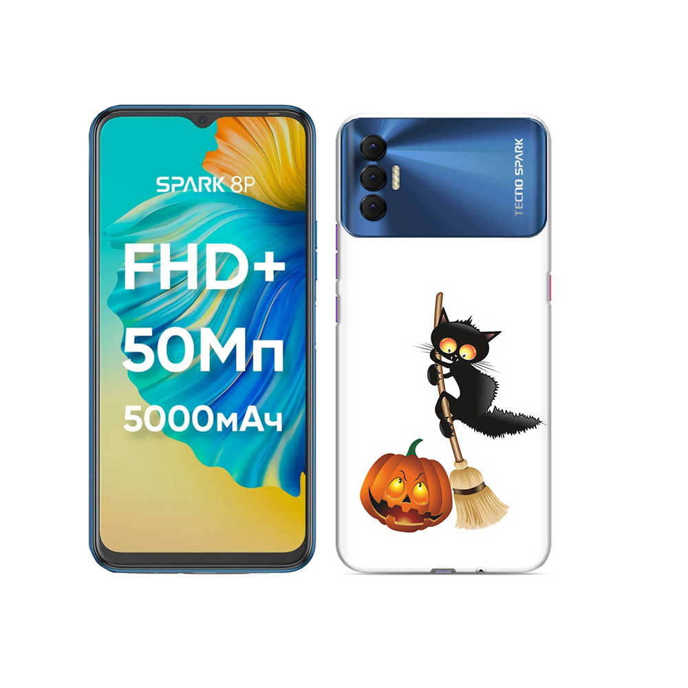 

Чехол MyPads Tocco для Tecno Spark 8P хэлуинский котик, Прозрачный, Tocco