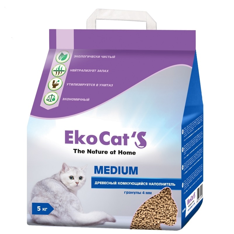 Комкующийся наполнитель Eko Cat's Medium древесный, 5 кг