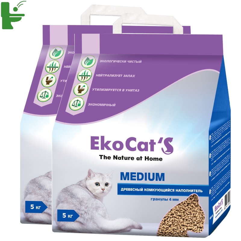 фото Комкующийся наполнитель для кошек eko cat's древесный, 5 кг, 10 л, 2шт