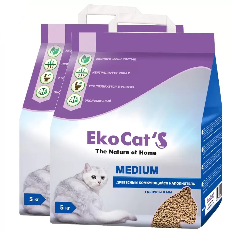 Комкующийся наполнитель для кошек Eko Cat's Medium древесный, 5 кг, 10 л, 2шт
