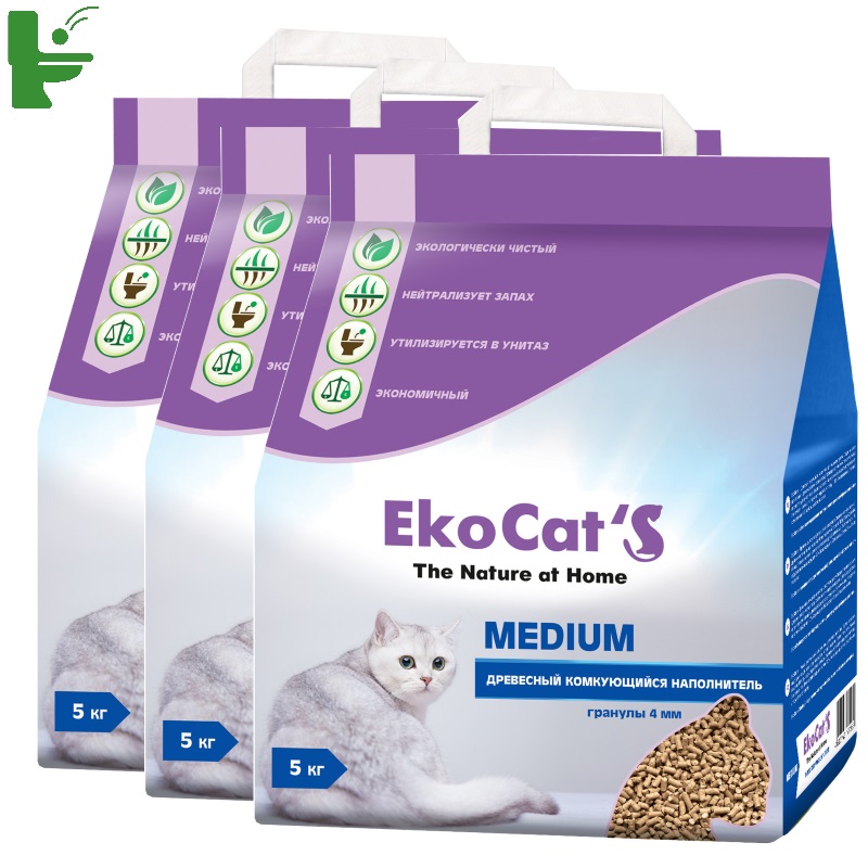 фото Комкующийся наполнитель для кошек eko cat's древесный, 5 кг, 10 л, 3шт