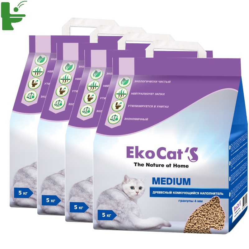 фото Комкующийся наполнитель для кошек eko cat's древесный, 5 кг, 10 л, 4шт