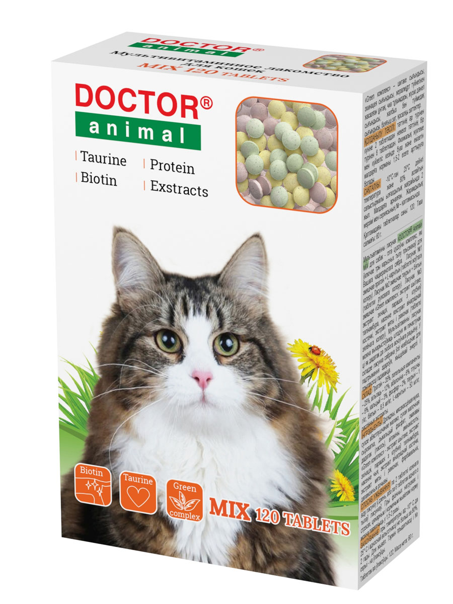 Лакомство для кошек Doctor Animal МIX, 120 таблеток