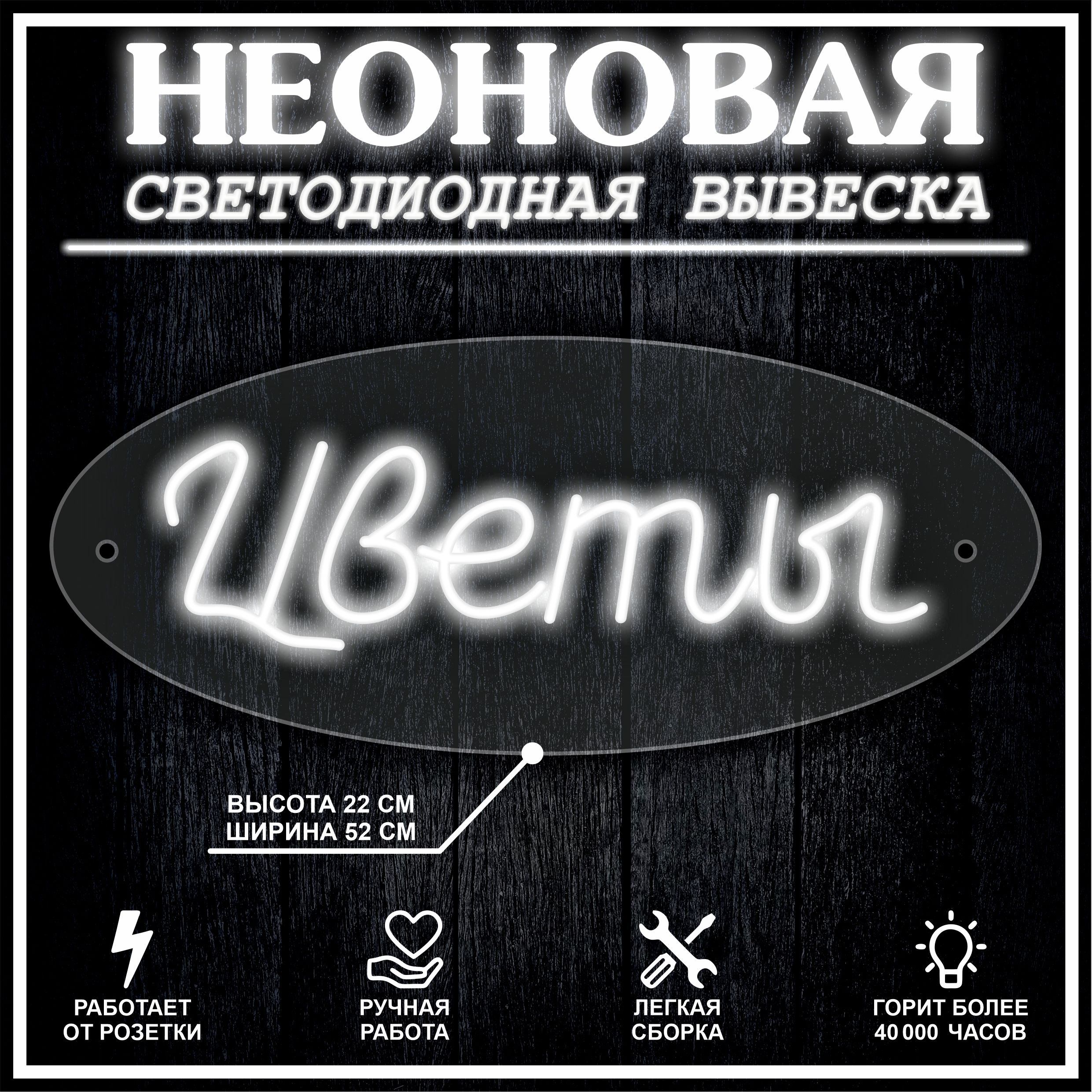 

Неоновая вывескаЫ 52х22см / холодный белый, 21827