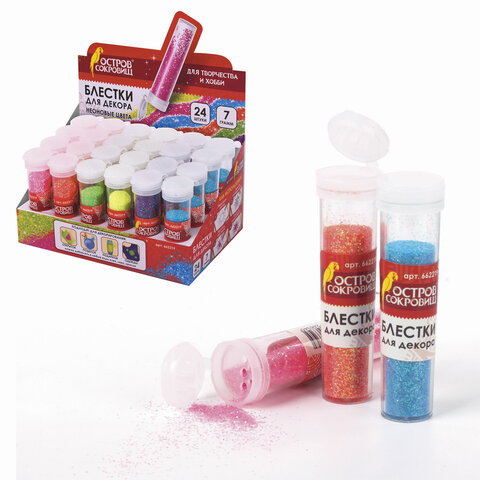 

Блестки ОСТРОВ СОКРОВИЩ, НЕОН, 7 грамм, ассорти, в дисплее, 662219, 24 шт, Разноцветный