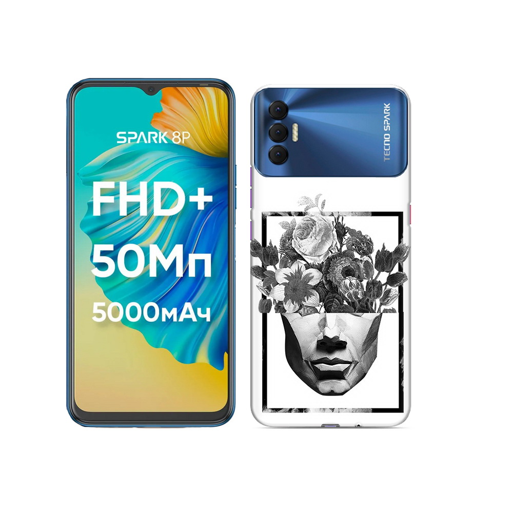 

Чехол MyPads Tocco для Tecno Spark 8P черно белая ваза в абстракции, Прозрачный, Tocco
