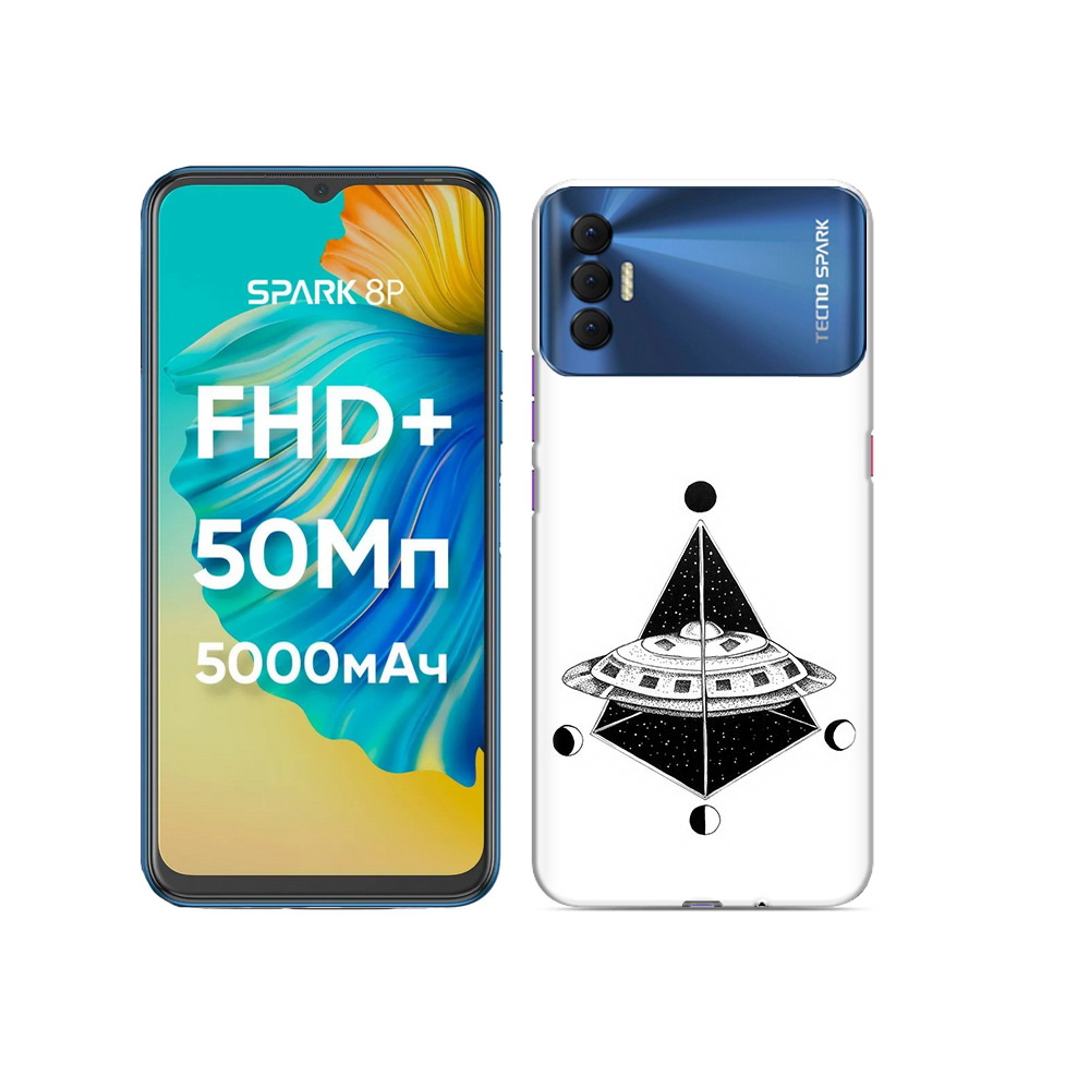 

Чехол MyPads Tocco для Tecno Spark 8P черно белая летающая тарелка, Прозрачный, Tocco