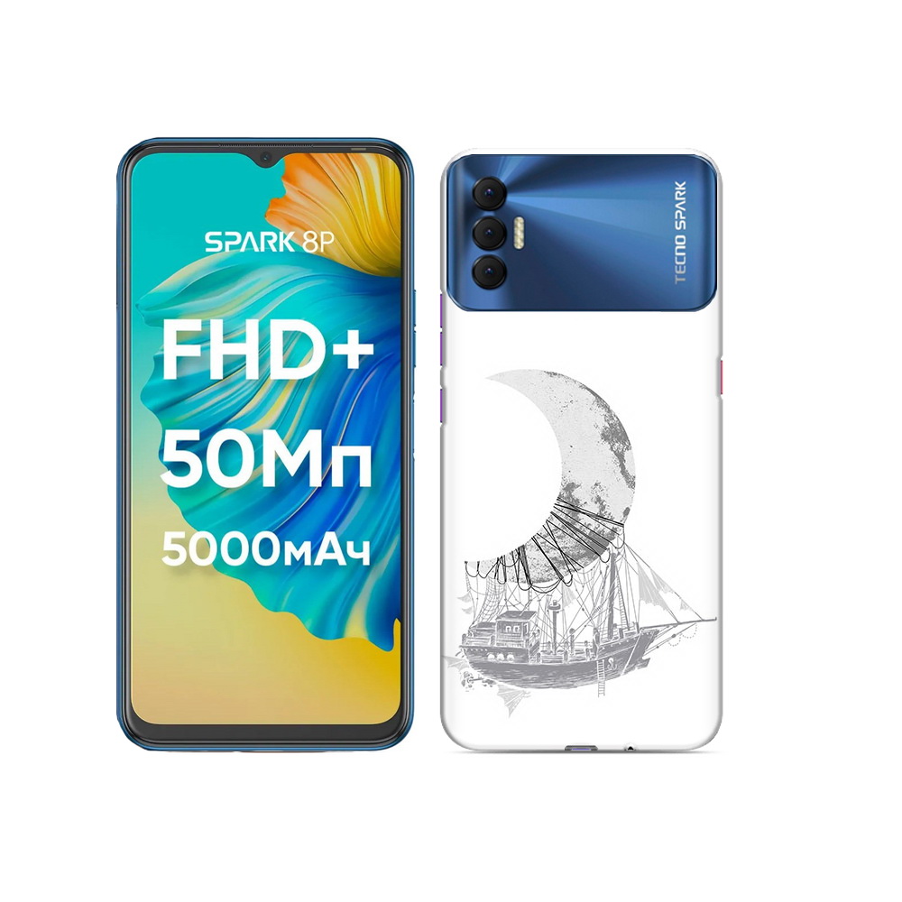 

Чехол MyPads Tocco для Tecno Spark 8P черно белый корабль полумесяц, Прозрачный, Tocco